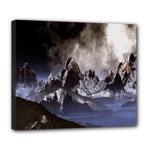 Mountains Moon Earth Space Deluxe Canvas 24  X 20  