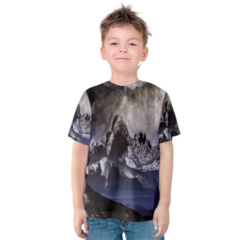 Mountains Moon Earth Space Kids  Cotton Tee by Sapixe