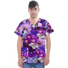 Graphic Background Pansy Easter Men s V-neck Scrub Top