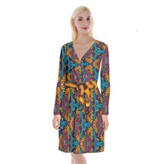 Grubby Colors Kaleidoscope Pattern Long Sleeve Velvet Front Wrap Dress