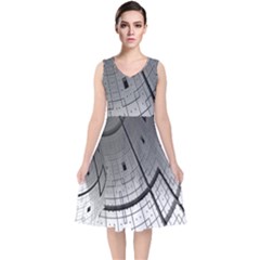 Graphic Design Background V-Neck Midi Sleeveless Dress 