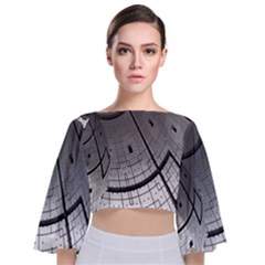 Graphic Design Background Tie Back Butterfly Sleeve Chiffon Top