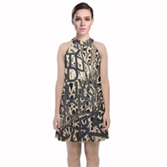 Pattern Design Texture Wallpaper Velvet Halter Neckline Dress 