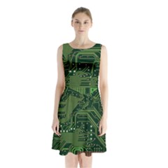 Board Computer Chip Data Processing Sleeveless Waist Tie Chiffon Dress by Sapixe