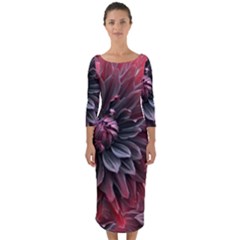 Flower Fractals Pattern Design Creative Quarter Sleeve Midi Bodycon Dress by Sapixe