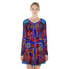 Board Interfaces Digital Global Long Sleeve Velvet V-neck Dress