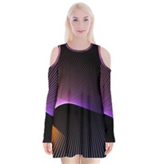 Star Graphic Rays Movement Pattern Velvet Long Sleeve Shoulder Cutout Dress by Sapixe