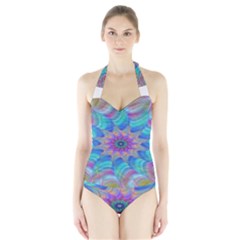 Fractal Curve Decor Twist Twirl Halter Swimsuit by Sapixe