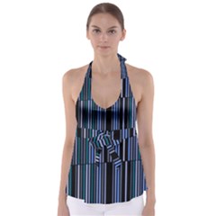 Shades Of Blue Stripes Striped Pattern Babydoll Tankini Top by yoursparklingshop