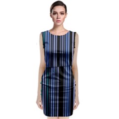 Shades Of Blue Stripes Striped Pattern Sleeveless Velvet Midi Dress by yoursparklingshop