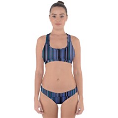 Shades Of Blue Stripes Striped Pattern Cross Back Hipster Bikini Set by yoursparklingshop