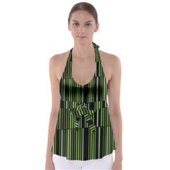 Shades Of Green Stripes Striped Pattern Babydoll Tankini Top by yoursparklingshop