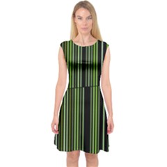 Shades Of Green Stripes Striped Pattern Capsleeve Midi Dress by yoursparklingshop