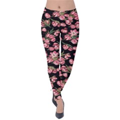 Pink Tulip Print Velvet Leggings by CasaDiModa