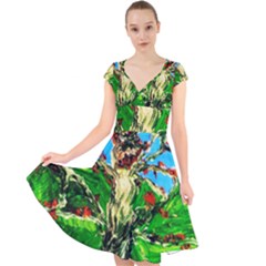 Coral Tree 2 Cap Sleeve Front Wrap Midi Dress by bestdesignintheworld