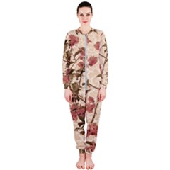 Textured Vintage Floral Design Onepiece Jumpsuit (ladies)  by dflcprints