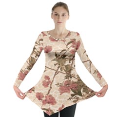 Textured Vintage Floral Design Long Sleeve Tunic  by dflcprints