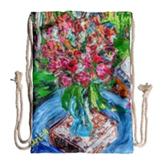 Paint, Flowers And Book Drawstring Bag (large) by bestdesignintheworld