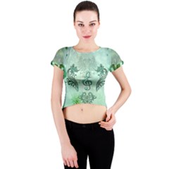 Music, Decorative Clef With Floral Elements Crew Neck Crop Top by FantasyWorld7
