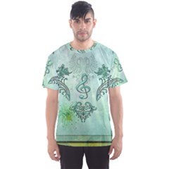 Music, Decorative Clef With Floral Elements Men s Sports Mesh Tee