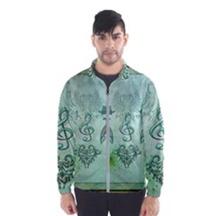 Music, Decorative Clef With Floral Elements Wind Breaker (men) by FantasyWorld7