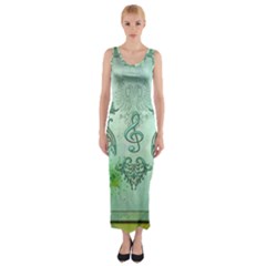 Music, Decorative Clef With Floral Elements Fitted Maxi Dress by FantasyWorld7