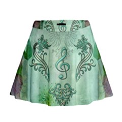 Music, Decorative Clef With Floral Elements Mini Flare Skirt by FantasyWorld7