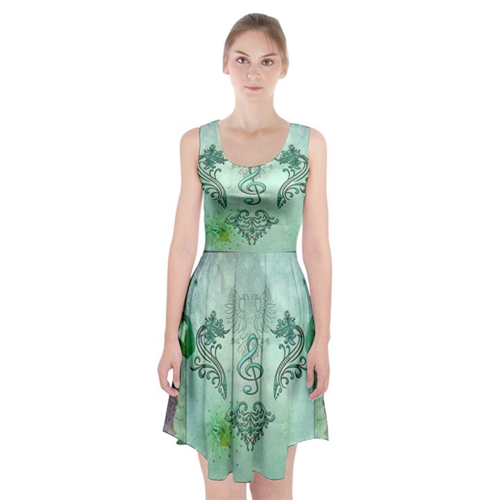 Music, Decorative Clef With Floral Elements Racerback Midi Dress