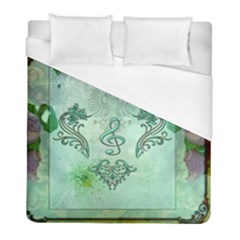 Music, Decorative Clef With Floral Elements Duvet Cover (full/ Double Size) by FantasyWorld7