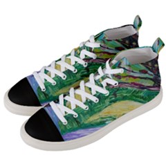 Yellow Boat And Coral Tree Men s Mid-top Canvas Sneakers