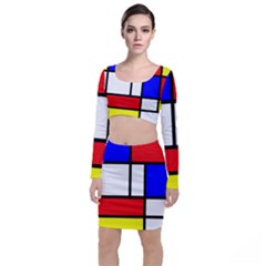 Piet Mondrian Mondriaan Style Long Sleeve Crop Top & Bodycon Skirt Set by yoursparklingshop