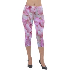 Romantic Pink Rose Petals Floral  Lightweight Velour Capri Leggings  by yoursparklingshop