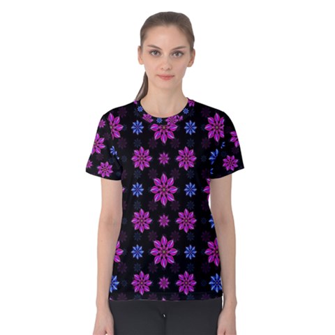 Stylized Dark Floral Pattern Women s Cotton Tee by dflcprints