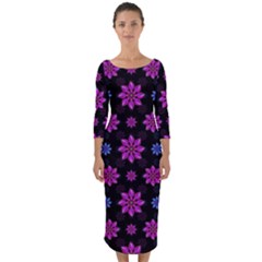 Stylized Dark Floral Pattern Quarter Sleeve Midi Bodycon Dress by dflcprints
