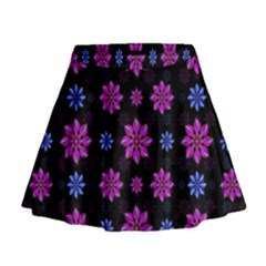 Stylized Dark Floral Pattern Mini Flare Skirt by dflcprints