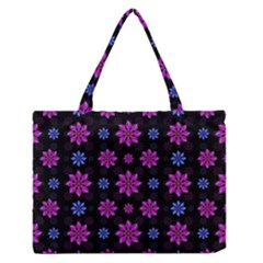 Stylized Dark Floral Pattern Zipper Medium Tote Bag by dflcprints