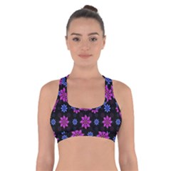 Stylized Dark Floral Pattern Cross Back Sports Bra by dflcprints