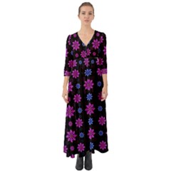 Stylized Dark Floral Pattern Button Up Boho Maxi Dress by dflcprints