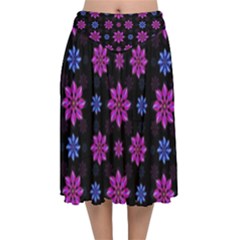 Stylized Dark Floral Pattern Velvet Flared Midi Skirt by dflcprints