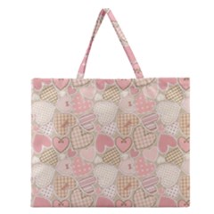 Cute Romantic Hearts Pattern Zipper Large Tote Bag by yoursparklingshop
