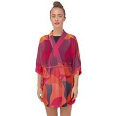 Red Orange Yellow Pink Art Half Sleeve Chiffon Kimono