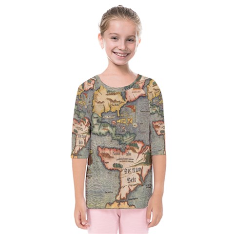 Vintage Map Kids  Quarter Sleeve Raglan Tee by ArtworkByPatrick