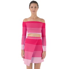 Pink Scarlet Gradient Stripes Pattern Off Shoulder Top With Skirt Set by yoursparklingshop