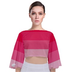 Pink Scarlet Gradient Stripes Pattern Tie Back Butterfly Sleeve Chiffon Top