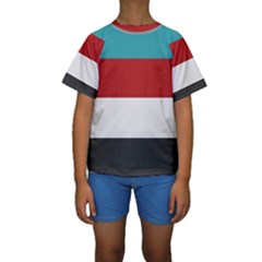 Dark Turquoise Deep Red Gray Elegant Striped Pattern Kids  Short Sleeve Swimwear by yoursparklingshop
