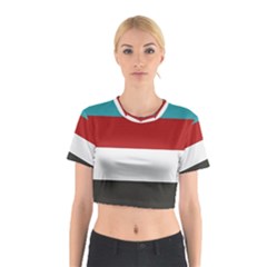 Dark Turquoise Deep Red Gray Elegant Striped Pattern Cotton Crop Top by yoursparklingshop