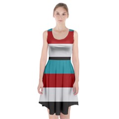 Dark Turquoise Deep Red Gray Elegant Striped Pattern Racerback Midi Dress