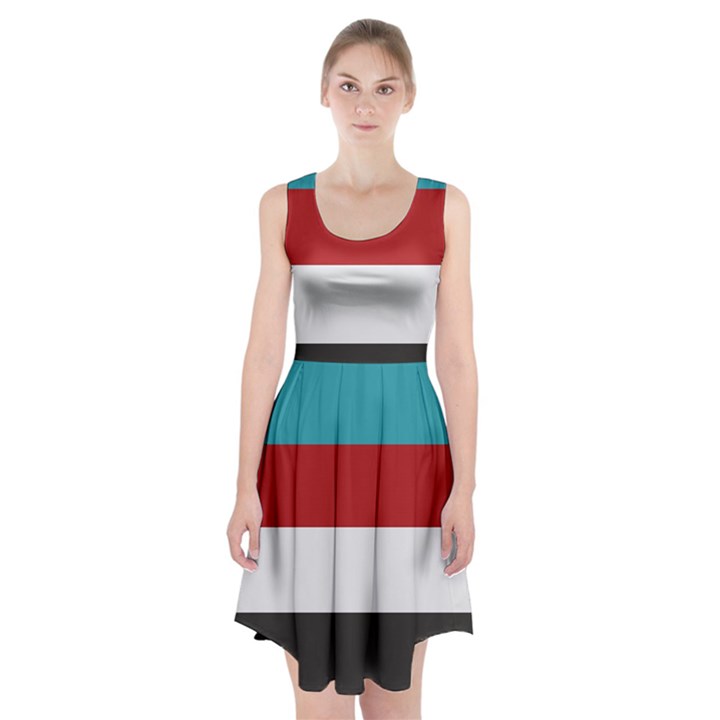 Dark Turquoise Deep Red Gray Elegant Striped Pattern Racerback Midi Dress