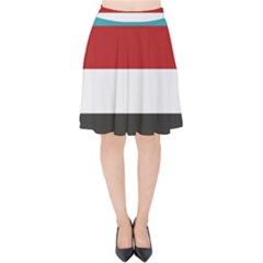 Dark Turquoise Deep Red Gray Elegant Striped Pattern Velvet High Waist Skirt by yoursparklingshop