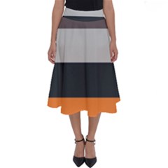 Orange Sand Charcoal Stripes Pattern Striped Elegant Perfect Length Midi Skirt